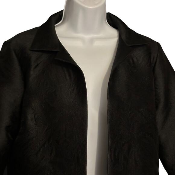 Grace Chung Black Floral Puckered Jacket Coat Size Small Open Front Mid-Length - Picture 2 of 9